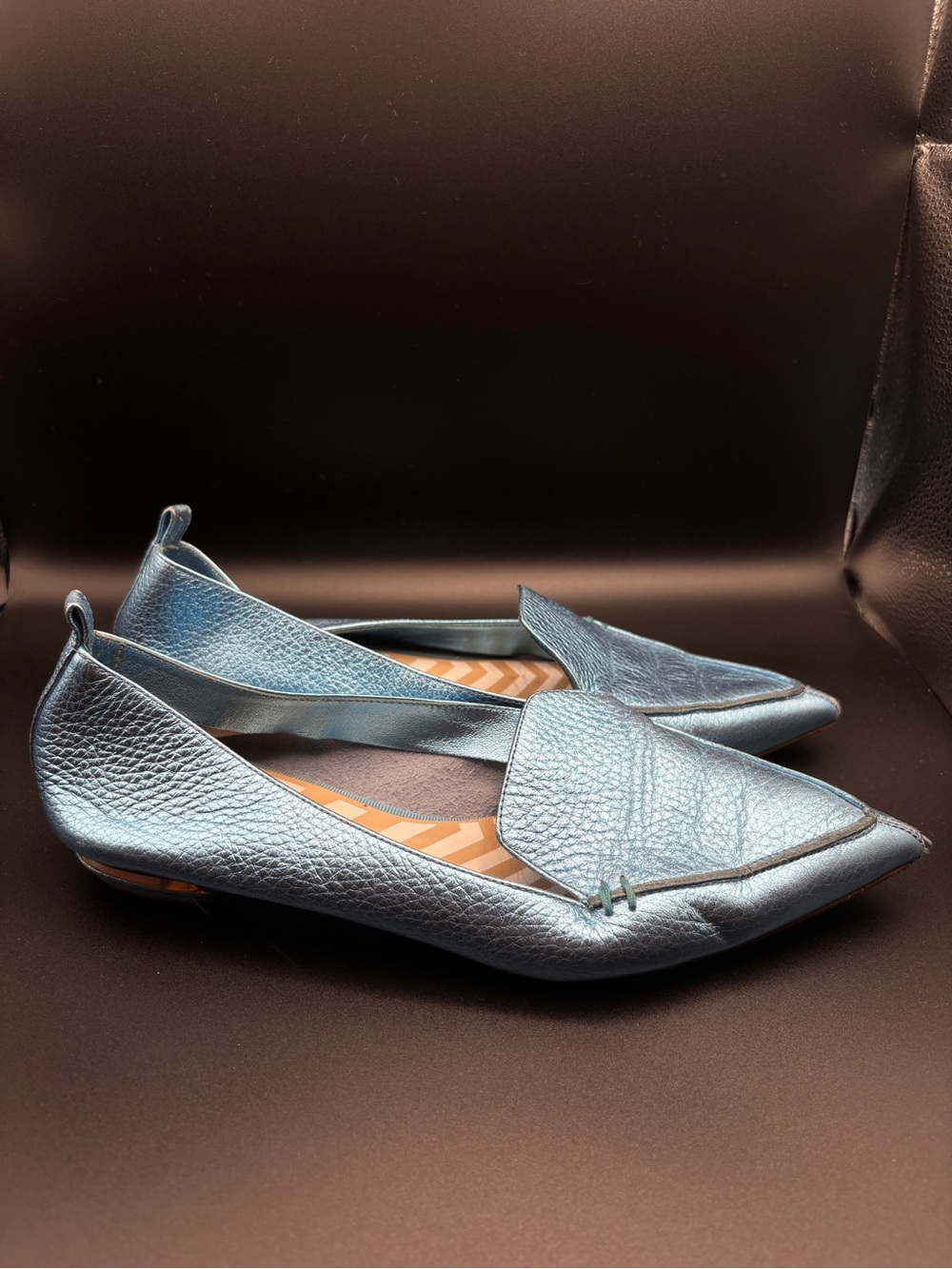 Nicholas Kirkwood Metallic Light Blue Pointed-Toe Leather Flats